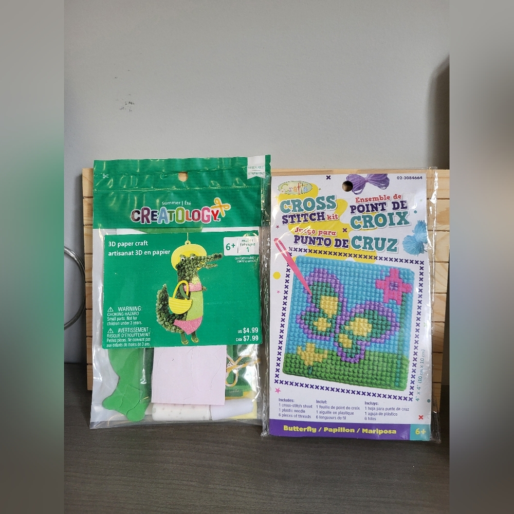 kids Craft kits Set of 2 Creatology Crocodile and Butterfly Cross Stitch